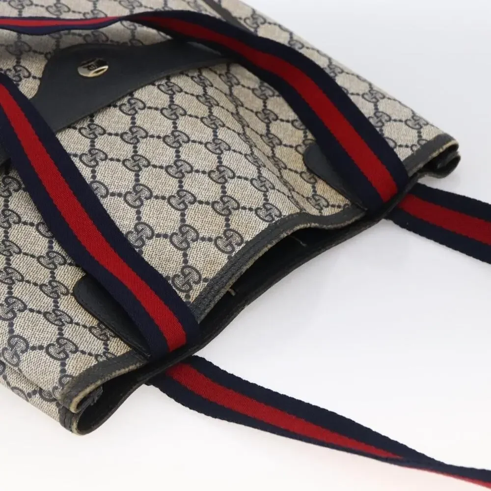 Gucci GG Supreme Web Tote Bag Navy Gold 120 02 003 Blue